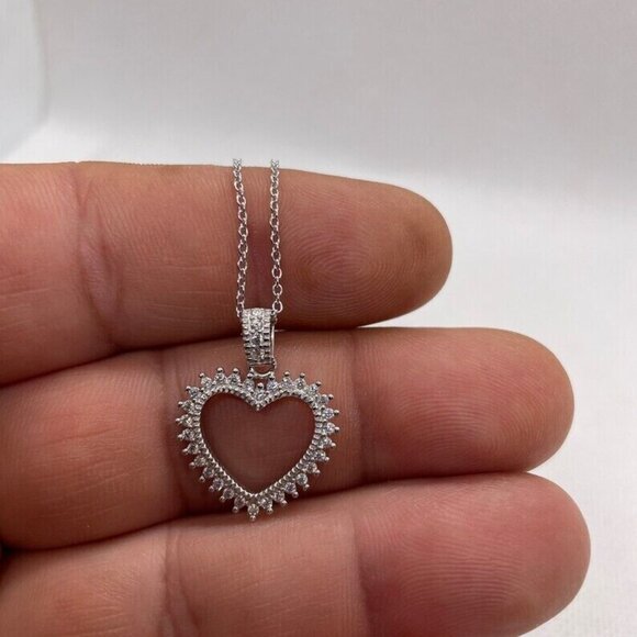 Open heart pendant necklace lab simulated diamonds 925 sterling silver - Picture 3 of 4